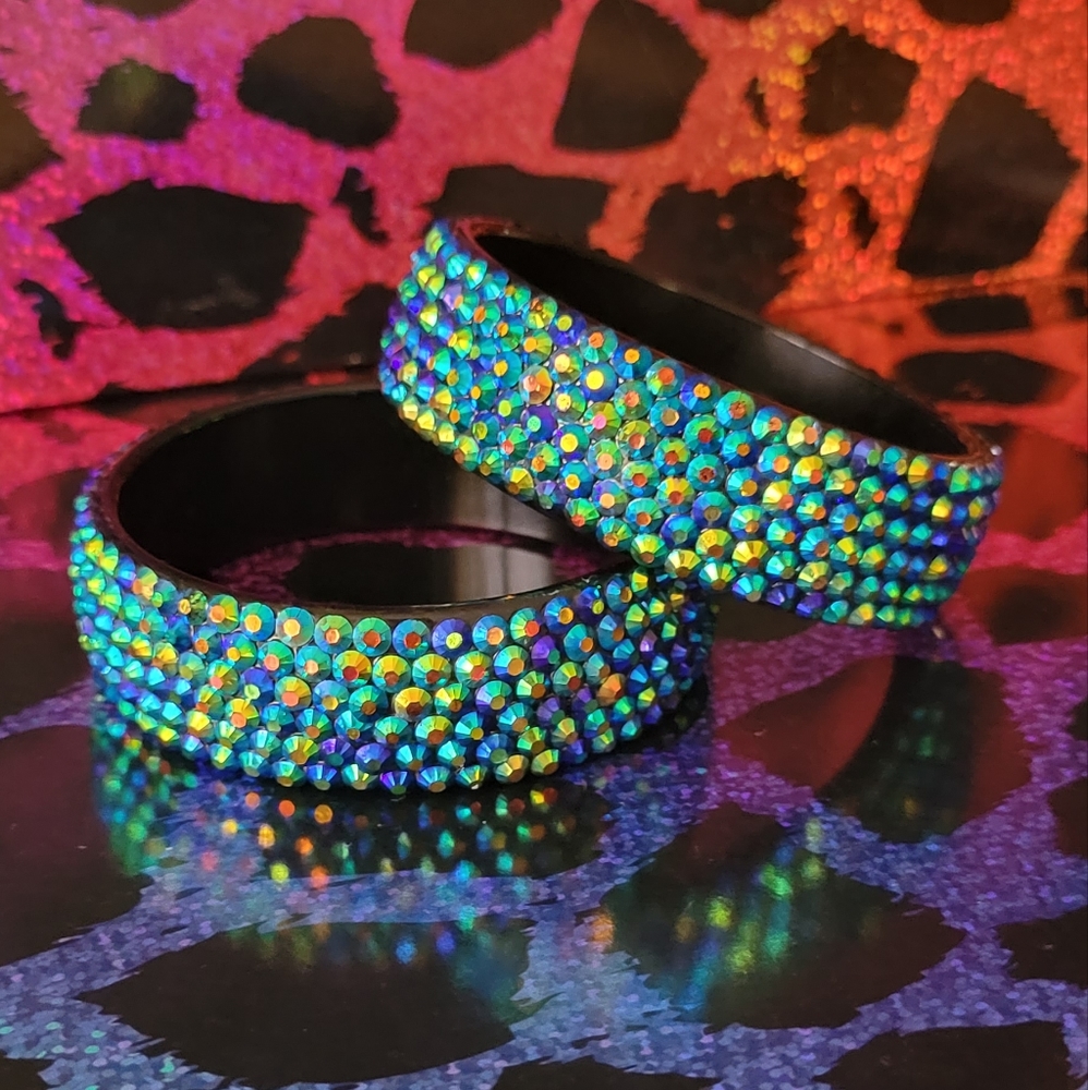 Peacock colors Rhinestone Paved Bangle Bracelets
